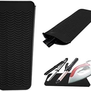 Black Heat Resistant Silicone Mat Pouch for Hair Styling Tools, 11.5 x 6 Inch