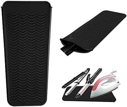 Black Heat Resistant Silicone Mat Pouch for Hair Styling Tools, 11.5 x 6 Inch