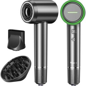 Black High-Speed Negative Ionic Hair Dryer with 11,000 RPM Motor, Diffuser and Nozzle, Low Noise