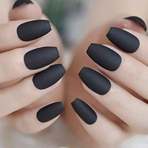 Black Matte Luxe Design Press On Nails Full Cover Acrylic Nail Kit Glue On Halloween False Nails Extra Long Ballerina Coffin Square Nail Art Tips Super Fashion Fake Nails Set