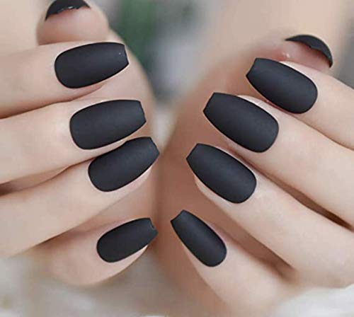 Black Matte Luxe Design Press On Nails Full Cover Acrylic Nail Kit Glue On Halloween False Nails Extra Long Ballerina Coffin Square Nail Art Tips Super Fashion Fake Nails Set
