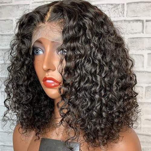 Black Medium Length Curly Wig for Women Fluffy Lace Front Wig Natural Synthetic Heat Resistant Hair High Temperature Wire Straight Glue Head Daily Party Use(Size:10 inch) - Image 3
