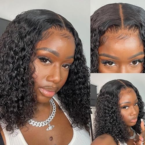 Black Medium Length Curly Wig for Women Fluffy Lace Front Wig Natural Synthetic Heat Resistant Hair High Temperature Wire Straight Glue Head Daily Party Use(Size:12 inch)