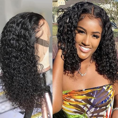 Black Medium Length Curly Wig for Women Fluffy Lace Front Wig Natural Synthetic Heat Resistant Hair High Temperature Wire Straight Glue Head Daily Party Use(Size:12 inch) - Image 4