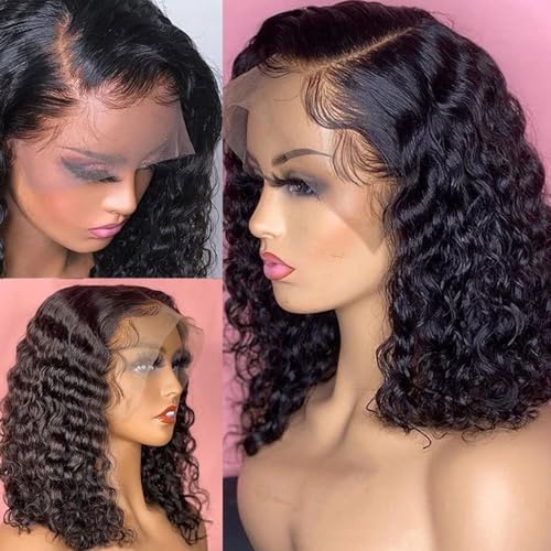 Black Medium Length Curly Wig for Women Fluffy Lace Front Wig Natural Synthetic Heat Resistant Hair High Temperature Wire Straight Glue Head Daily Party Use(Size:12 inch) - Image 5