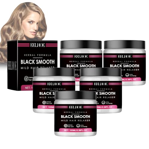 Black Silk Mild Hair Relaxer,Natural Hair Straightening Protector,2024 New Black Silk Hair Relaxer for Curly Hair,Natural Black Silk Mild Hair Relaxer Hair (5pcs,Black)