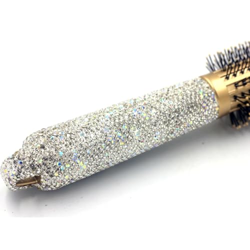 Bling Rhinestone Round Barrel Hair Brush - Quick Drying, Frizz Reduction, and Healthy Hair Styling and curling for All Hair Types, Adding Hair Volume (Silver) - Image 4