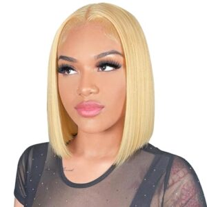 Blonde Bob Wig Human Hair 13x4 HD Lace Front Wigs Highlight Short Bob Lace Frontal Wigs for Black Women 150% Density 10 Inch
