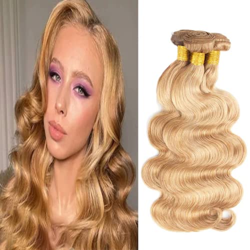 Blonde Bundles Human Hair P27/613 Body Wave Bundles 8 10 12 inch Double Weft Soft and Silky Brazilian Virgin Hair Extensions Weave Blonde Body Wave Bundles For Black Women