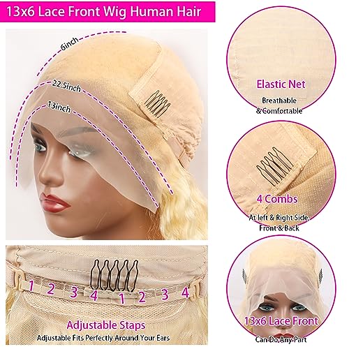 Blonde Lace Front Wigs Human Hair 13x6 Body Wave Lace Front Wig Human Hair Pre Plucked with Baby Hair 613 Transparent HD Lace Frontal Wig 180% Blonde Wig Human Hair for Black Women 28 Inch - Image 3