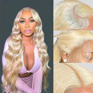 Blonde Lace Front Wigs Human Hair 13x6 Body Wave Lace Front Wig Human Hair Pre Plucked with Baby Hair 613 Transparent HD Lace Frontal Wig 180% Blonde Wig Human Hair for Black Women 28 Inch