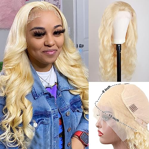 Blonde Lace Front Wigs Human Hair 13x6 Body Wave Lace Front Wig Human Hair Pre Plucked with Baby Hair 613 Transparent HD Lace Frontal Wig 180% Blonde Wig Human Hair for Black Women 28 Inch - Image 5