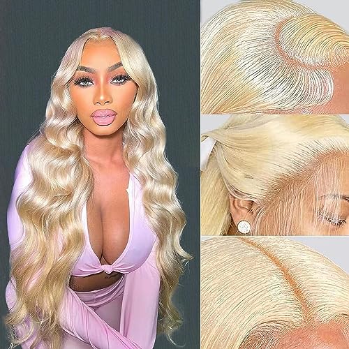 Blonde Lace Front Wigs Human Hair 13x6 Body Wave Lace Front Wig Human Hair Pre Plucked with Baby Hair 613 Transparent HD Lace Frontal Wig 180% Blonde Wig Human Hair for Black Women 28 Inch
