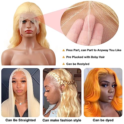 Blonde Lace Front Wigs Human Hair 13x6 Body Wave Lace Front Wig Human Hair Pre Plucked with Baby Hair 613 Transparent HD Lace Frontal Wig 180% Density Blonde Wig for Black Women 20 Inch - Image 4