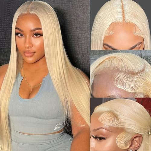 Blonde Lace Front Wigs Human Hair Pre Plucked 613 Lace Front Wig Human Hair 13x6 HD Lace 180% Density Straight Glueless Lace Front Wigs Human Hair 613 Transparent Lace Frontal Wig （20 Inch）