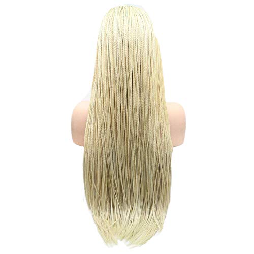 Blonde Micro Braided Lace Front Wigs for Women Long Box Braid Wig Soft Braids Lace Wig Realistic Handmade Natural Hairline Glueless Synthetic Heat Resistant Fiber Hair Cosplay Daily Briaded Wig 26Inch - Image 5