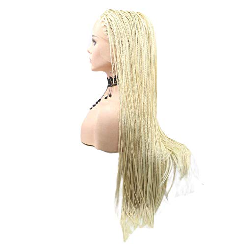 Blonde Micro Braided Lace Front Wigs for Women Long Box Braid Wig Soft Braids Lace Wig Realistic Handmade Natural Hairline Glueless Synthetic Heat Resistant Fiber Hair Cosplay Daily Briaded Wig 26Inch - Image 4