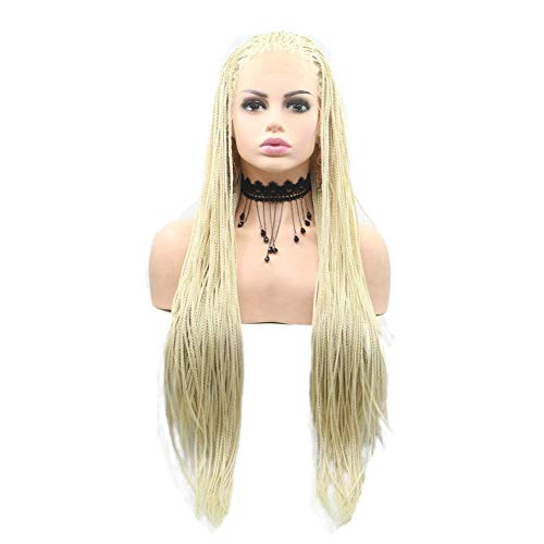 Blonde Micro Braided Lace Front Wigs for Women Long Box Braid Wig Soft Braids Lace Wig Realistic Handmade Natural Hairline Glueless Synthetic Heat Resistant Fiber Hair Cosplay Daily Briaded Wig 26Inch - Image 2