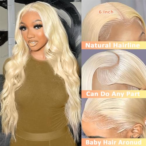 Blonde Wig Human Hair 26 Inch 13x6 Lace Front Wigs Human Hair 613 Wig 200 Density Body Wave Blonde Lace Front Wigs Human Hair Pre Plucked Glueless Wigs Human Hair 613 HD Lace Frontal Wig - Image 2