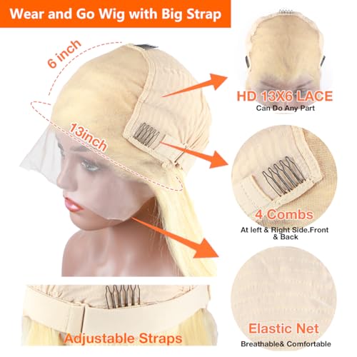 Blonde Wig Human Hair 613 Lace Front Wig Human Hair 28 Inch 613 13x6 Lace Front Wig Human Hair 200 Density HD Lace Frontal Wig Straight Glueless Wig Blonde Lace Front Wigs Human Hair - Image 3