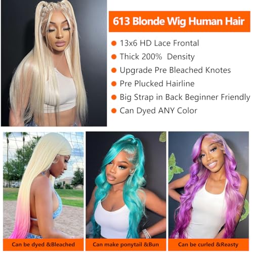 Blonde Wig Human Hair 613 Lace Front Wig Human Hair 28 Inch 613 13x6 Lace Front Wig Human Hair 200 Density HD Lace Frontal Wig Straight Glueless Wig Blonde Lace Front Wigs Human Hair - Image 5
