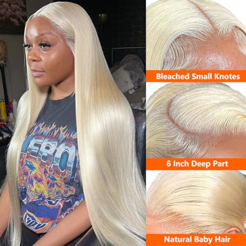 Blonde Wig Human Hair 613 Lace Front Wig Human Hair 28 Inch 613 13x6 Lace Front Wig Human Hair 200 Density HD Lace Frontal Wig Straight Glueless Wig Blonde Lace Front Wigs Human Hair - Image 6
