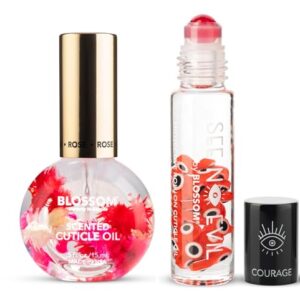 Blossom Hydrating, Moisturizing, Strengthening, Scented Cuticle Oil 0.5oz + See No Evil Rollerball Cuticle Oil 0.19oz, 2 Pack Bundle, Rose