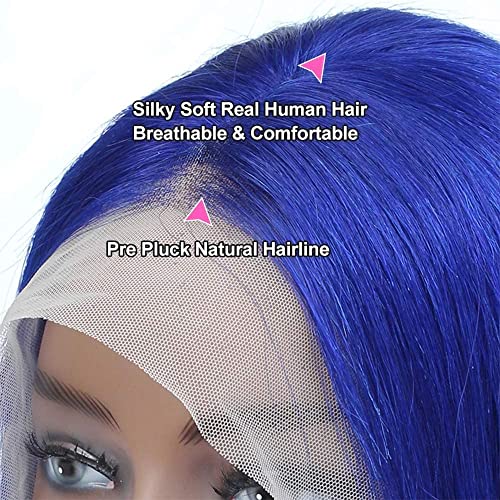 Blue Bob Silky Straight Colored 13x4 Lace Front Wigs Middle Part Pre Plucked Natural Hairline Blunt Cut Wig for Women Can Be Perm Glueless 150% Density Brazilian Remy Human Hair Wigs Pre Plucked Human Hair - Image 4