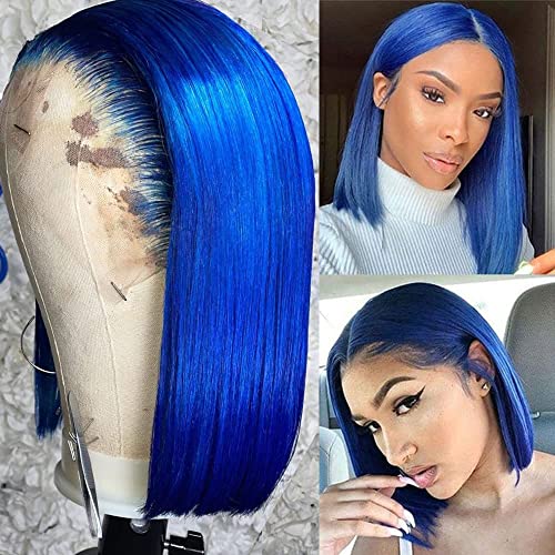 Blue Bob Silky Straight Colored 13x4 Lace Front Wigs Middle Part Pre Plucked Natural Hairline Blunt Cut Wig for Women Can Be Perm Glueless 150% Density Brazilian Remy Human Hair Wigs Pre Plucked Human Hair - Image 6