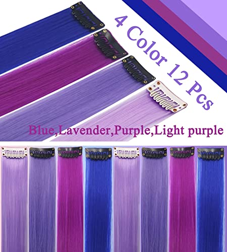 Blue&Purple&Lavender&Light Purple Wig Pieces Colorful Party Highlights Clip in Coloured Hair Extensions Multicolors Straight Synthetic Hairpieces for Women Kids Girls - Image 2