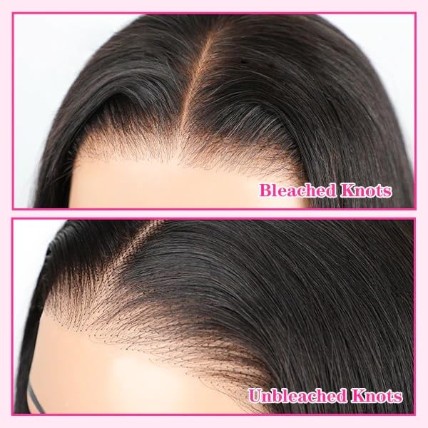 BLY Human Hair Lace Front Glueless Wigs for Women 13x6 Kinky Straight Pre Bleached Knots Yaki Human Hair Wig HD Transparent Lace Pre Plucked 180% Density Natural Black Color 26 Inch - Image 3