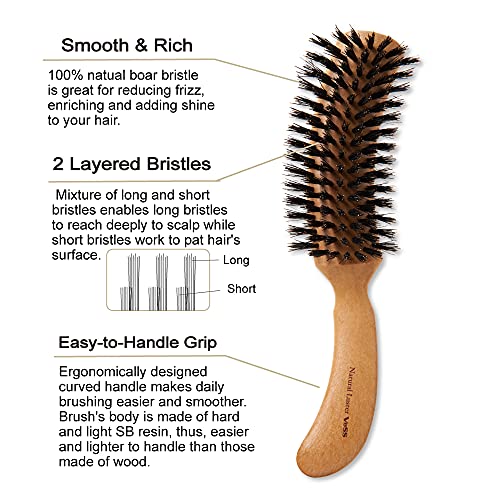 Curved Handle Boar Bristle Hair Styling Brush for All Hair Types - Image 2