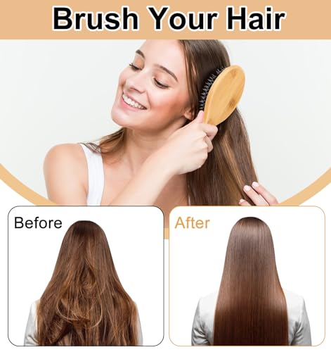 Boars Hair Brush, Comb and Brush Set, Boar Bristle Hairbrush for Thick Curly Thin Long Short Wet or Dry Hair Adds Shine and Makes Hair Smooth, Bamboo Hair Brush for Women, Men, Kids 2PCS - Image 4