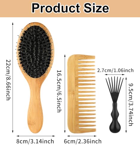 Boars Hair Brush, Comb and Brush Set, Boar Bristle Hairbrush for Thick Curly Thin Long Short Wet or Dry Hair Adds Shine and Makes Hair Smooth, Bamboo Hair Brush for Women, Men, Kids 2PCS - Image 7