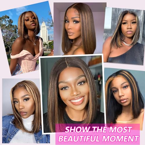 Bob Wig Glueless Wigs Human Hair Pre Plucked Pre-Cut T1B/2/30 5×6 HD Lace Front Wigs Human Hair Bob Human Hair Wig Wigs Human Hair Glueless Human Hair Bleached Knots Wear And Go 12 Inch - Image 6