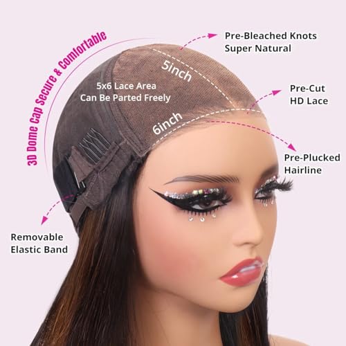 Bob Wig Glueless Wigs Human Hair Pre Plucked Pre-Cut T1B/2/30 5×6 HD Lace Front Wigs Human Hair Bob Human Hair Wig Wigs Human Hair Glueless Human Hair Bleached Knots Wear And Go 12 Inch - Image 3