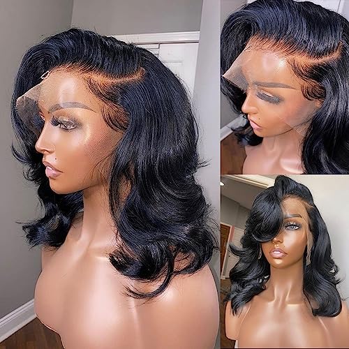 Bob Wig Human Hair 13x4 Body Wave HD Lace Front Wigs Human Hair Pre Plucked Jolanly Wavy Bob Wigs for Women Short Bob Wigs Brazilian Loose Wave Wear and Go Human Hair Wig 180% Density 12 Inch - Image 2