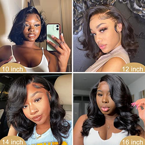 Bob Wig Human Hair 13x4 Body Wave HD Lace Front Wigs Human Hair Pre Plucked Jolanly Wavy Bob Wigs for Women Short Bob Wigs Brazilian Loose Wave Wear and Go Human Hair Wig 180% Density 12 Inch - Image 6