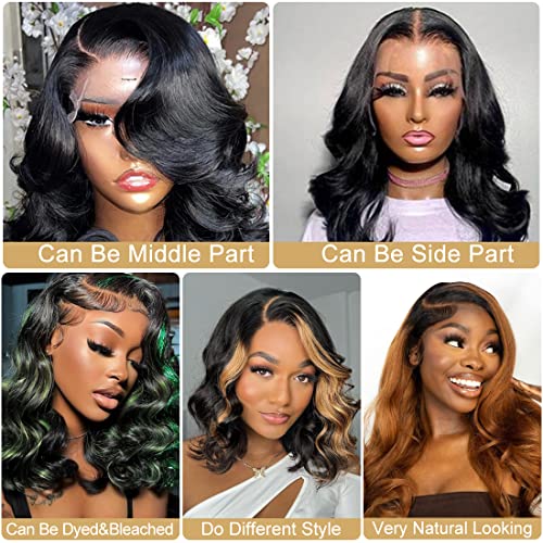 Bob Wig Human Hair 13x4 Body Wave HD Lace Front Wigs Human Hair Pre Plucked Jolanly Wavy Bob Wigs for Women Short Bob Wigs Brazilian Loose Wave Wear and Go Human Hair Wig 180% Density 12 Inch - Image 5