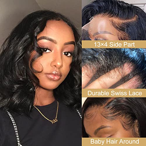 Bob Wig Human Hair 13x4 Body Wave HD Lace Front Wigs Human Hair Pre Plucked Jolanly Wavy Bob Wigs for Women Short Bob Wigs Brazilian Loose Wave Wear and Go Human Hair Wig 180% Density 12 Inch - Image 3