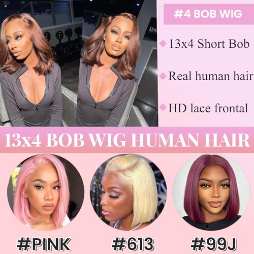 Bob Wig Human Hair 13x4 HD Lace Front Bob Wigs 10 Inch Chocolate Brown Short Bob Wigs Human Hair 180% Density Glueless Bob Wigs Human Hair Pre Plucked - Image 5