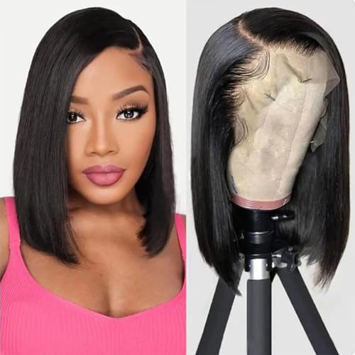 Bob Wig Human Hair 13x4 HD Lace Front Wig 180% Density Frontal Lace Wig 14 Inch Human Hair Straight Bob Lace Front Wigs Human Hair Pre Plucked Human Hair Wigs For Black Women Natural Bob Wig