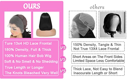 Bob Wig Human Hair 13x4 HD Lace Front Wigs for Black Women Frontal Bob Wigs Brazilian Virgin human Hair 180% Density Pre Plucked Straight Short Bob Human Hair (10 Inch, Natural) - Image 2