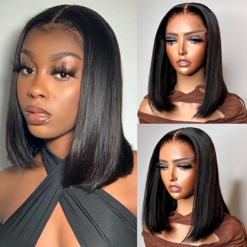 Bob Wig Human Hair, 13x4 HD Lace Front Wigs Human Hair, 10 Inch Glueless Transparent Lace Frontal Bob Wigs 180% Density 12A Brazilian Short Bob Wig for Women Pre Plucked with Baby Hair - Image 2