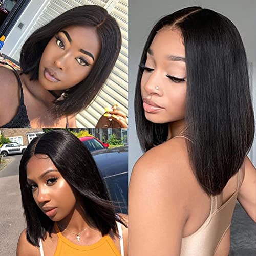 Bob Wig Human Hair 13x4 Lace Front Wigs for Women Brazilian Virgin Human Hair Glueless Straight Short Human Hair Wigs 150% Density Pre Plucked with baby hair 12inch