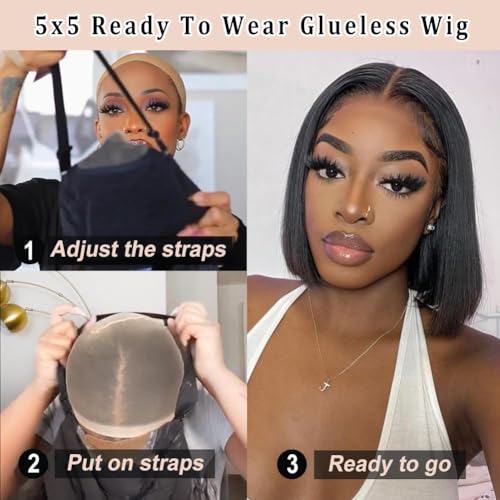 Bob Wig Human Hair 5x5 HD Lace Closure Wigs 180% Density Ready To Wear Glueless Bob Wigs for Beginner Pre Plucked Short Bob Wig Brazilian Unprocessed Virgin Human Hair Wig for Black Women - Image 4