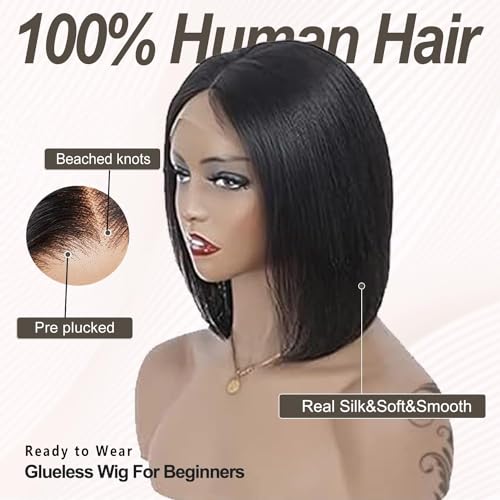 Bob Wig Human Hair 5x5 HD Lace Closure Wigs 180% Density Ready To Wear Glueless Bob Wigs for Beginner Pre Plucked Short Bob Wig Brazilian Unprocessed Virgin Human Hair Wig for Black Women - Image 2