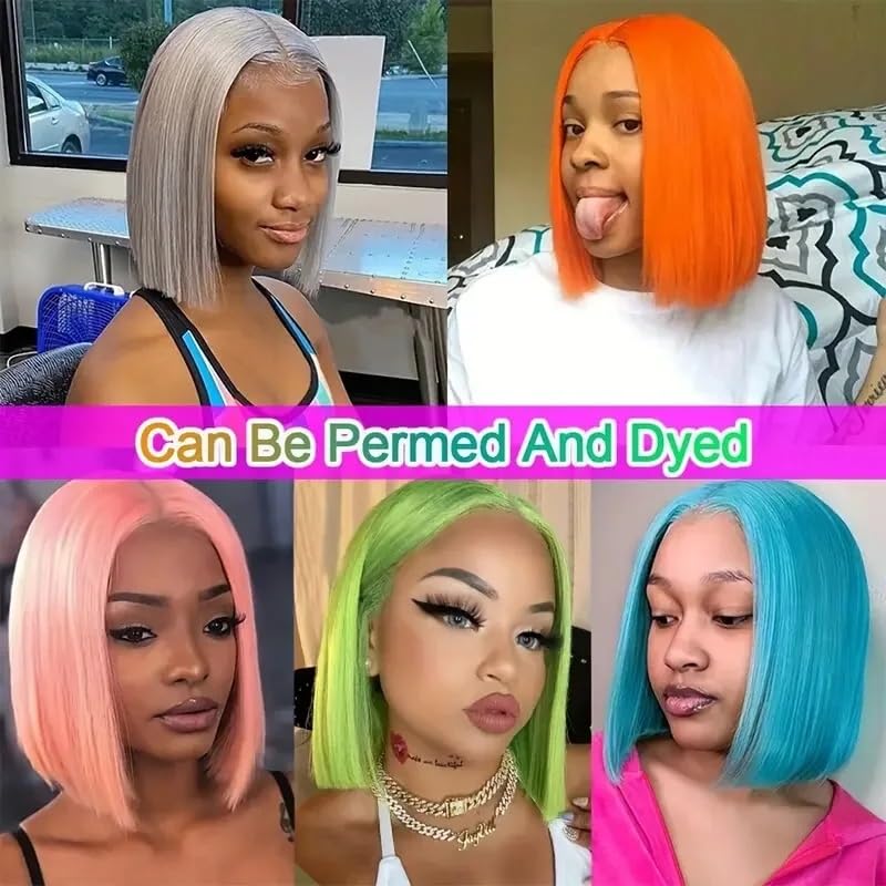 Bob Wig Human Hair Grey 13x4 Lace Front Wigs Human Hair Pre Plucked Hairline Middle Part Brazilian Virgin Human Hair Lace Front Wigs 14 Inch Bleached Knots Lace Front Short Bob Wig 180% Density - Image 7