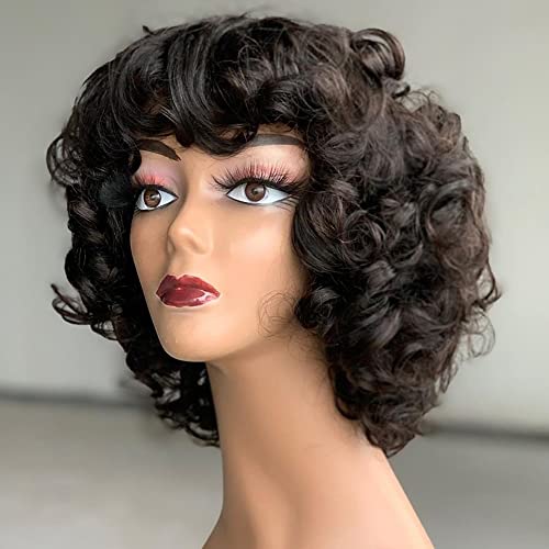 Short 12 Inch Loose Deep Wave Human Hair Bob Wig with Bangs for Women - Image 4