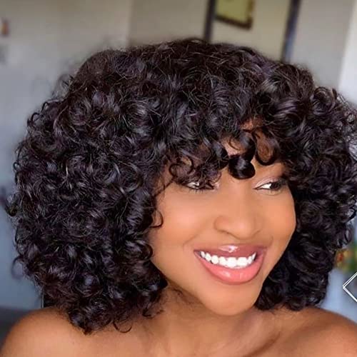 Short 12 Inch Loose Deep Wave Human Hair Bob Wig with Bangs for Women - Image 2